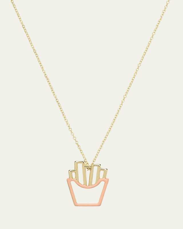 9K Yellow Gold Enamel Fries Necklace